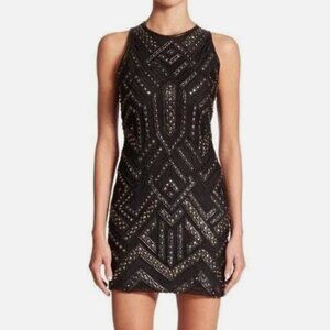 Parker Roden Black Leather Studded Mesh Mini Dress Cocktail Dress Size M